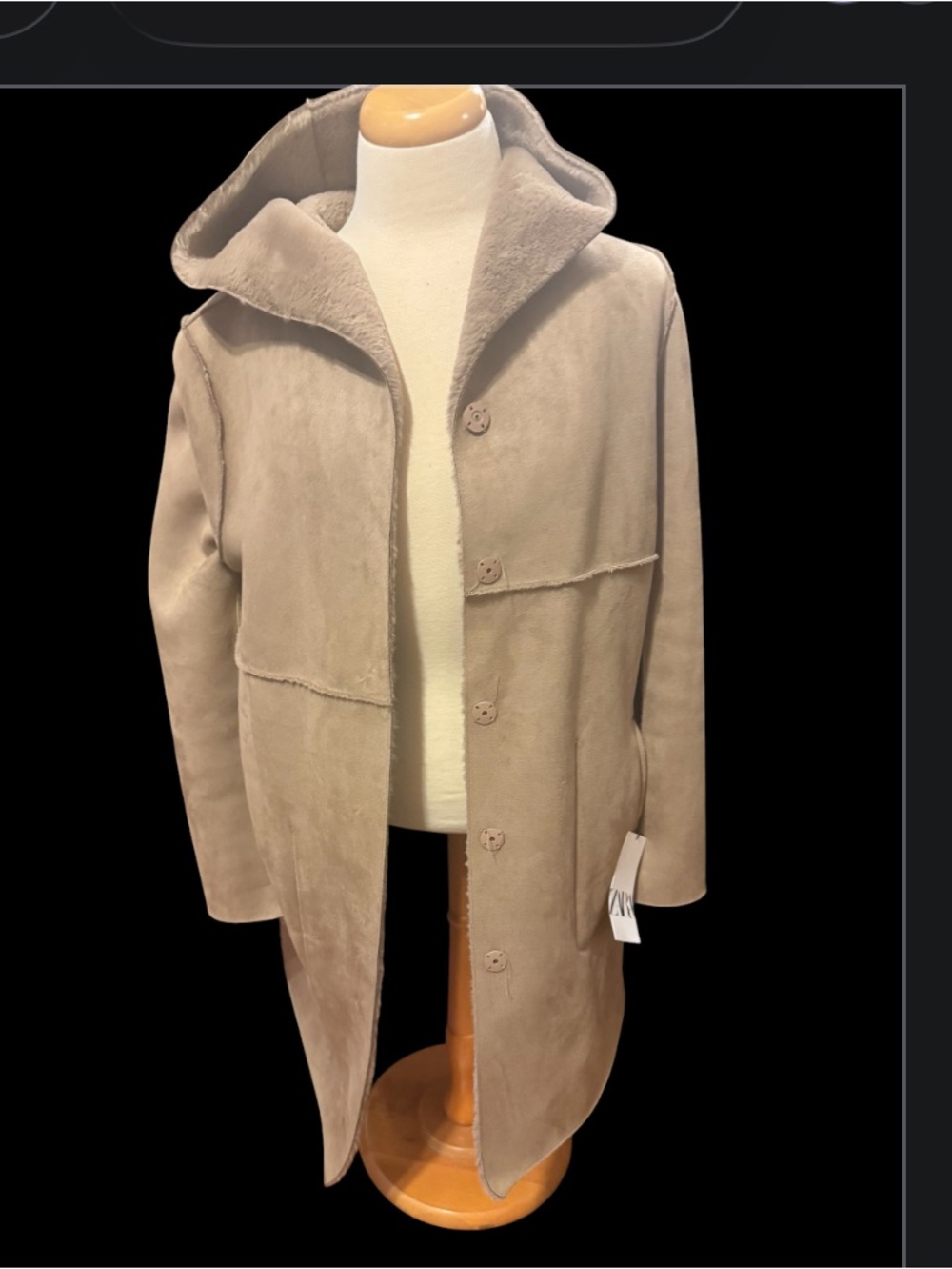 Zara  women  Hooded Suede Coat in Taupe brand new with tags size S